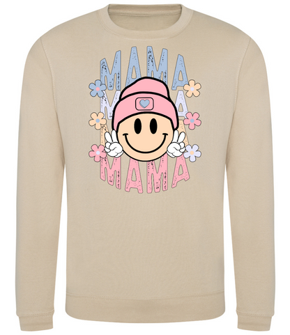 Mama Smiley Face Printed Sweatshirt. Various sweatshirt colours. Gifts for Mum, Mama Gift. Mommy Gift. Sweaters Womenswear. DTF Printing