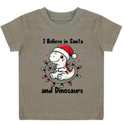 I believe in Santa and Dinosaurs. Christmas Kids Tshirt.