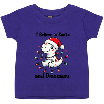 I believe in Santa and Dinosaurs. Christmas Kids Tshirt.