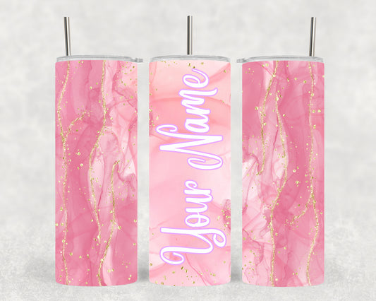 Personalised Pink Gold Marble Effect Tumbler