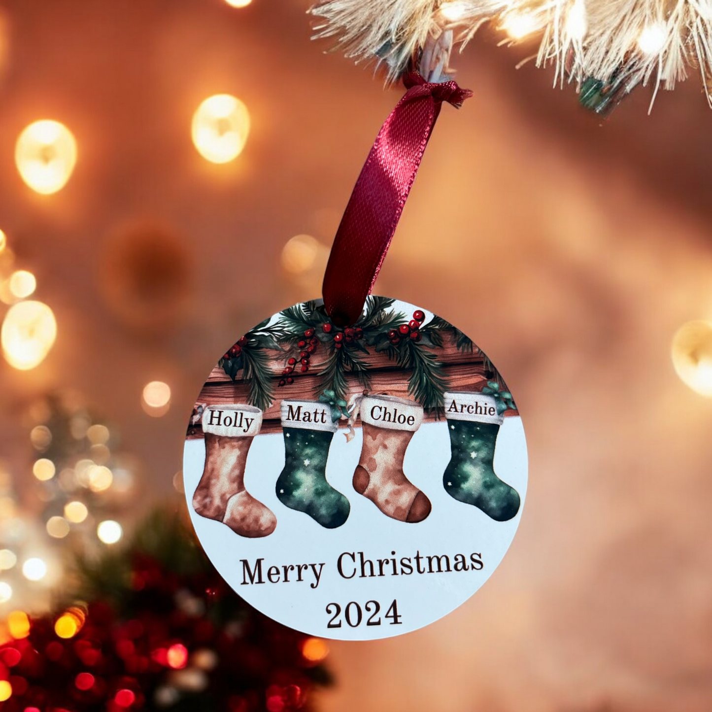 Christmas 2024 Stocking Personalised Round Hanging Ornament.