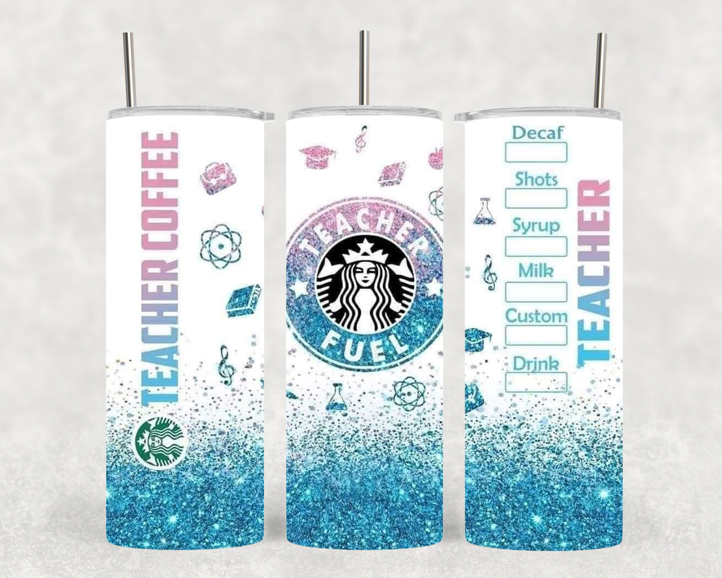 Teacher Coffee Glitter Starbucks Style 20oz Tumbler